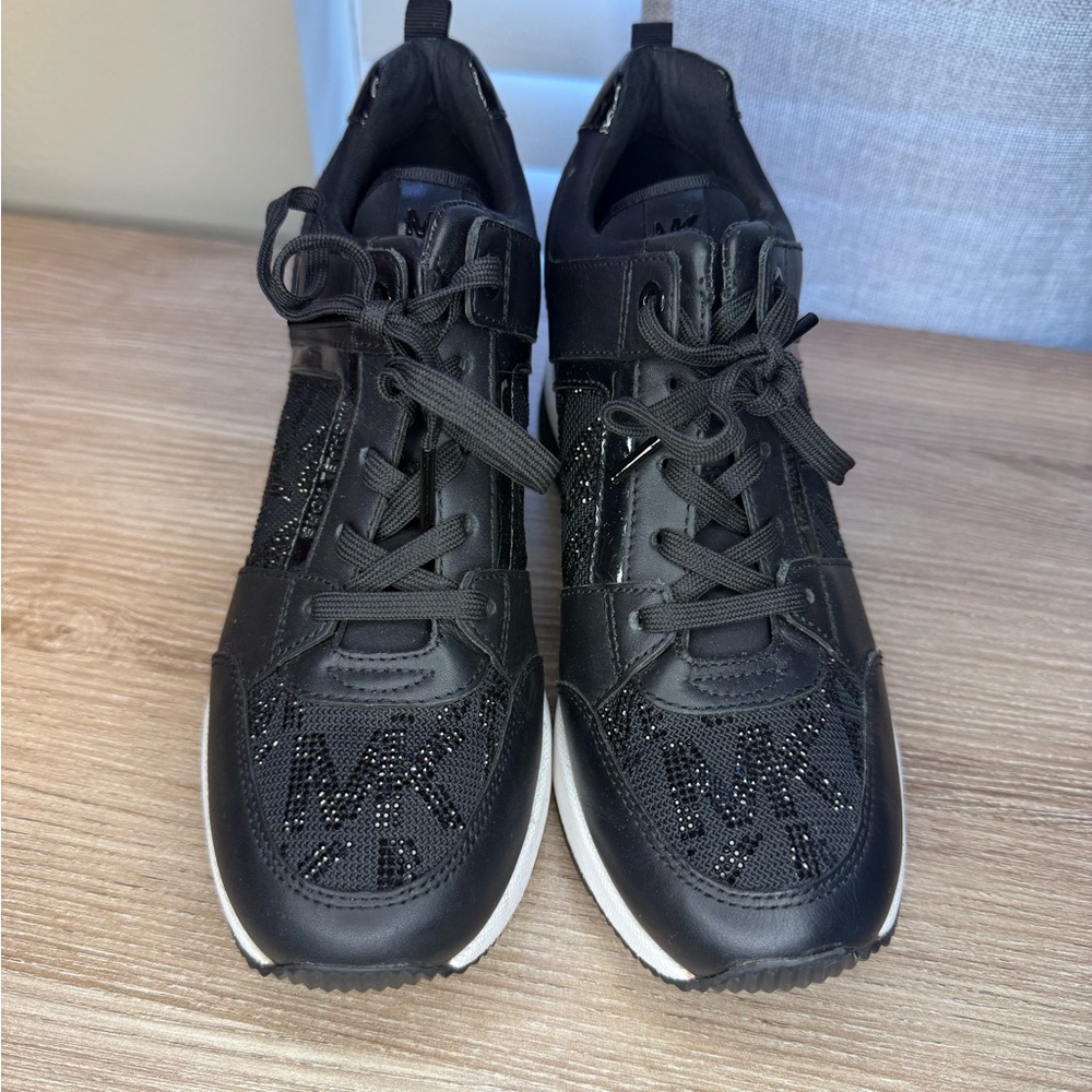 Michael Kors Black Lace-Up Athletic Sneakers with Rhinestone Logo